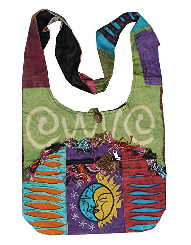 KayJayStyles Sun Moon Hippie Boho Slouch Bag Sling Nepal Cross Body Bag (Lime)