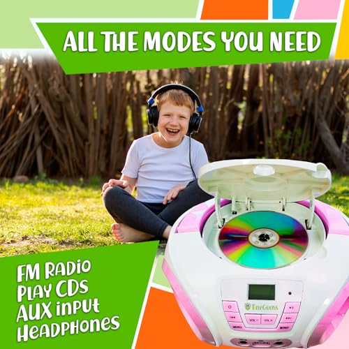 Image of TINYGEEKS Tunes Kids Boombox CD Player for Children - FM Radio - Includes Batteries - Pink Radio - CD Player with Speakers for Children and Toddlers - Pink