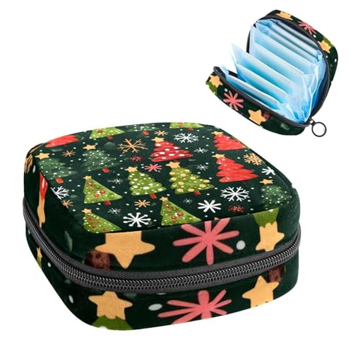 Sanitary Pads Bags, Winter Snowflakes Stars Christmas Tree Seamless Pattern Menstrual Cup Pouch Nursing Pad Holder, First Period Kit Bags for Teen Girls Women Ladies
