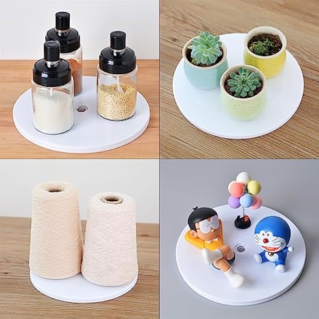 4 inch Small Lazy Susan Turntable Acrylic Ball Bearing Rotating Tray for Spice Rack Table Cake Kitchen Pantry Decorating Bathrooms, 20-lb Load Capacity (360? Rotation) ¨C White