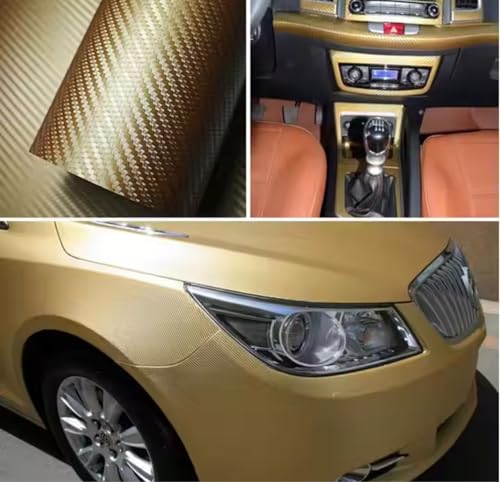 Image of WALLMATE Carbon & Matellic Wrap Sheet Roll Film Sticker Decal Waterproof Car Styling Wrap Auto Vehicle Accessories (12x56 Inch, 3D Gold Carbon)