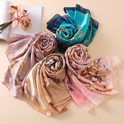 Image of Floral Printed Silk stole | silk Scarf for Women | stylish silk stole for women | Soft Lightweight Stole, Shawl & Neck Wrap | Scarf for Wedding, Party, Travel & Casual Wear