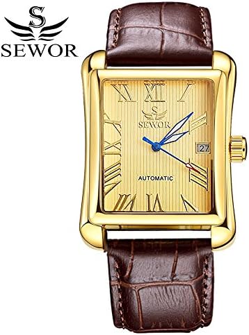 Amazon Co Jp Luxbene Tm Seworブランド四角形ダイヤル革ローマ数字カレンダースケルトン機械式自動メンズドレスビジネス腕時計xr1319 ファッション