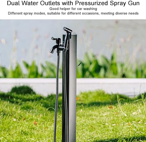 Stainless Steel Outdoor Water Column with Faucet & Spray Gun - Square Design, Hose Holder for Gardens, Schools, Vegetable Gardens, Car Washes - Durable Black Finish