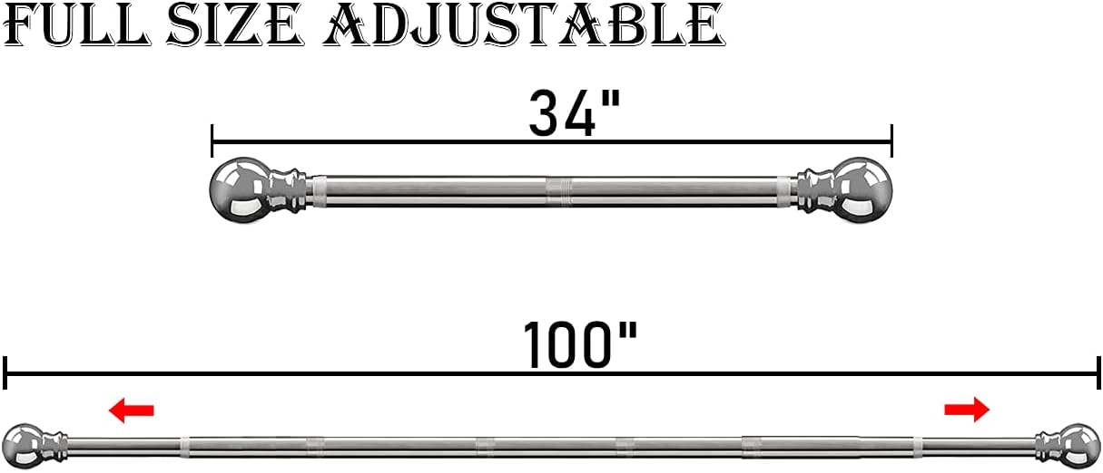 Barcetine Curtain Rods Set, 1 Inch Diameter Rod for Window 34 to 52 Inches, Telescoping Single Drapery Rods with Two Brackets,Silver: Home Improvement