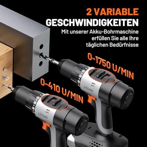 Litheli 20V Akku Bohrschrauber Set mit 2.0 Ah Akku, 64-teiliges Bohrer-Set，21+1 Akkubohrer 50Nm Drehmoment Max,2-Gang, LED-Licht für Reparatur & DIY 4