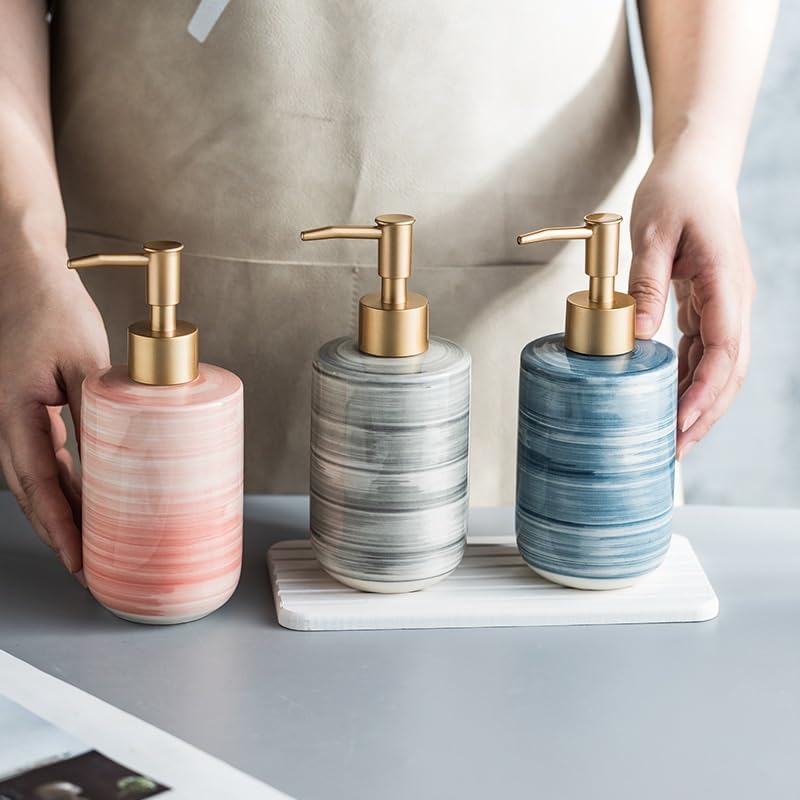 Kitchen Soap Dispenser Simple Ceramic Sub-Bottle Bathroom Toilet Soap Dispenser Hand Soap Shower Gel Shampoo Press Lotion Bottle Bathroom Soap Dispenser(Blue)