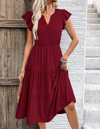 Image of ZEAGOO Womens Summer Casual Dresses Ruffle Sleeve V Neck Midi Dress Flowy Tiered Dress with Pockets Boho Sundresses