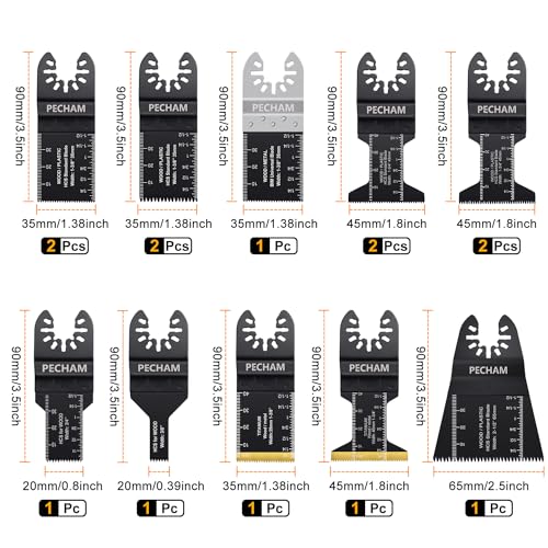 Image of PECHAM 104 Pcs Oscillating Multi Tool Blade, Wood Metal Cutting and Sandpaper Oscillating Tool Accessories with Titanium Quick Tooth Japanese Tooth Multitool Blade Fit More Oscillating Tools