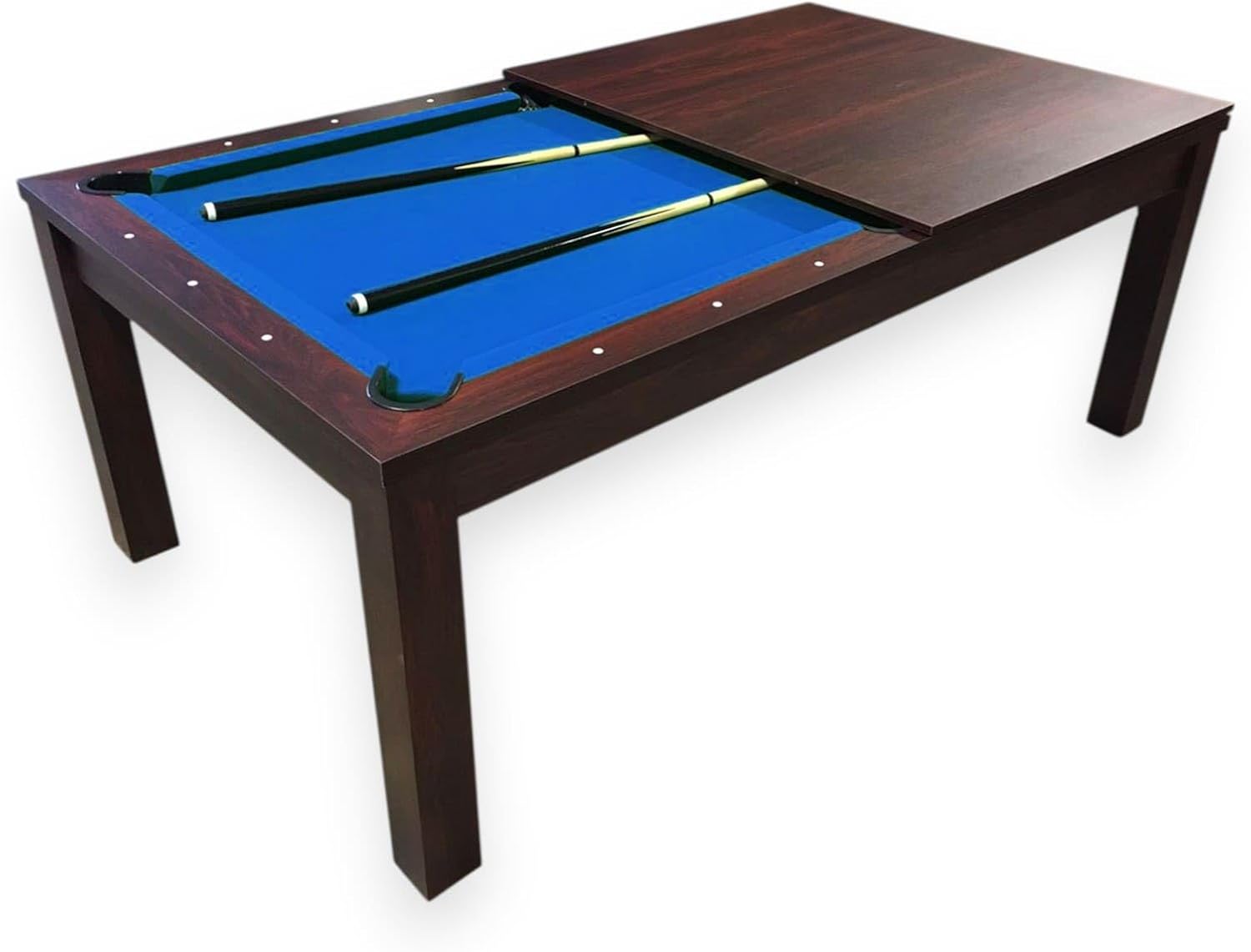 SIMBASHOPPING 7 Foot Pool Dining Table Combo Blue Felt Modern Billiard Table with Dining Top Included – Blue Sky