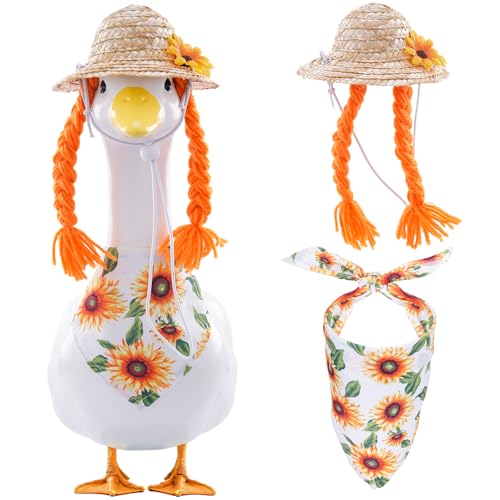 Fall Sunflower Porch Goose Outfit with Pigtails for Garden Outdoor Decor