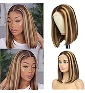 Highlight Bob Wig Human Hair Wigs Glueless T Part 4x1 lace Closure Wig 12inch Short Bob Wigs Ombr...