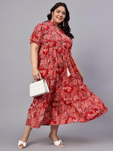 Image of Indietoga Women's Floral Printed Pure Cotton Tiered Maxi Dress (XL to 7XL)