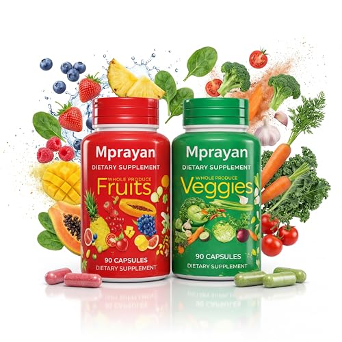 MPRAYAN Fruits & Veggies Supplements - Whole Food Blended Vitamin & Mineral - 90 Fruit + 90 Vegetable Capsules - Daily Nutrition for Men & Women - 2 Pack
