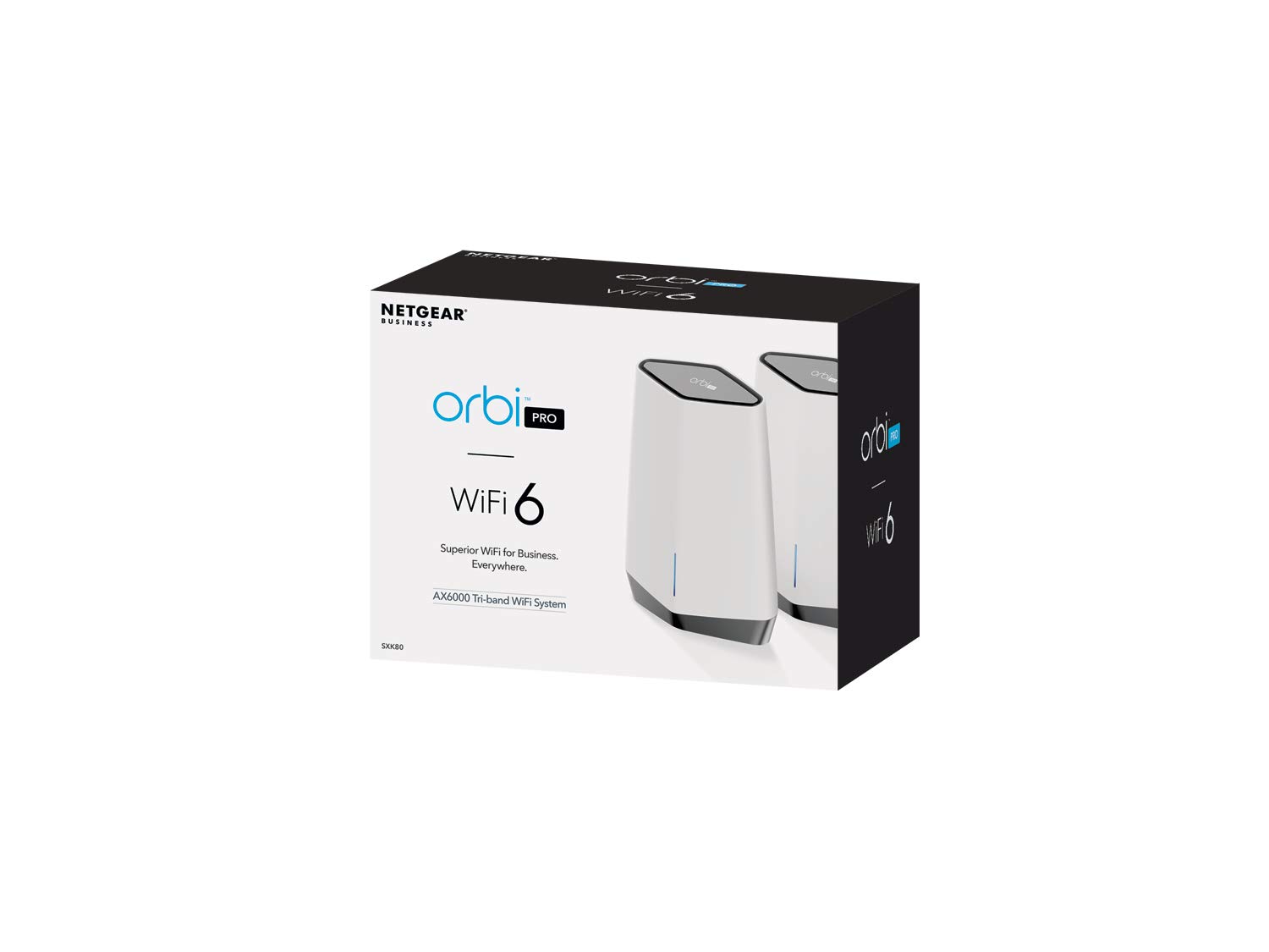 Netgear Orbi Pro SXK80 WiFi 6 TriBand Mesh system Wi-Fi, AX6000 WiFi 6 router oraz wzmacniacz satelitarny do domu i przedsiębiorstw do 6 Gbit/s, zasięg do 400 m² dla wielu użytkowników równoległych
