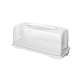 Rotho Aufbewahrungsbox Fresh Plastikbox mit Deckel Kuchenbehälter Weiß | Kuchencontainer rechteckig, Kastenkuchen Transportbox, transparente Haube mit Tragegriff zum Transport, zwei Klickverschlüsse Weiß 36 x 16.5 x 16.5 cm