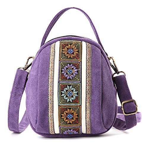 Goodhan Embroidery Canvas Crossbody Bag Cell phone Pouch Coin Purse for Women