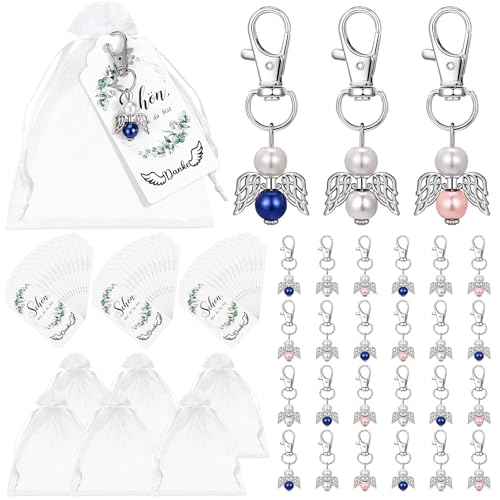 Tatxmalv Exquisito Llaveros de Ángell, 36 Piezas Colgante de Ángell, Adjunto con 36Pcs Bolsas de Organza y 36Pcs Etiqueta Personalizada, Adecuado para Navidad, Acción de Gracias, Comunión (A)