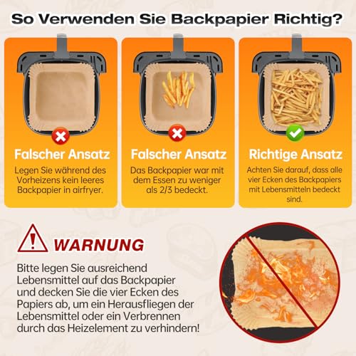 100 Stück Airfryer Backpapier Zubehör für Heißluftfritteuse Cosori Turbo Tower Pro&Smart Airfryer 10,8L Double Stack,Baking Paper für COSORI Turboblaze Air Fryer CAF-DC601-KEU&CAF-DC112-ADE(6,5L&4,3L)