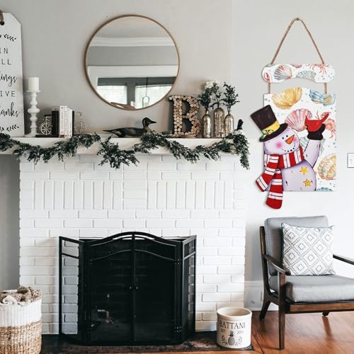 Peinture de Noël bonhomme de neige bois suspendre coquillages crabes tableau mural - 7