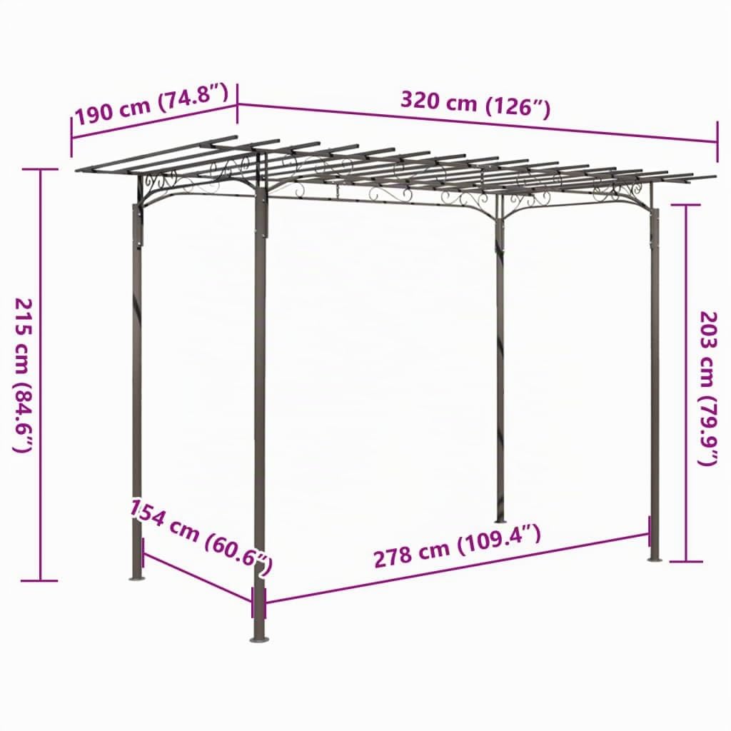 vidaXL Pérgola de Jardín Acero Marrón 215 cm Cenador Arco de Rosas Enredaderas