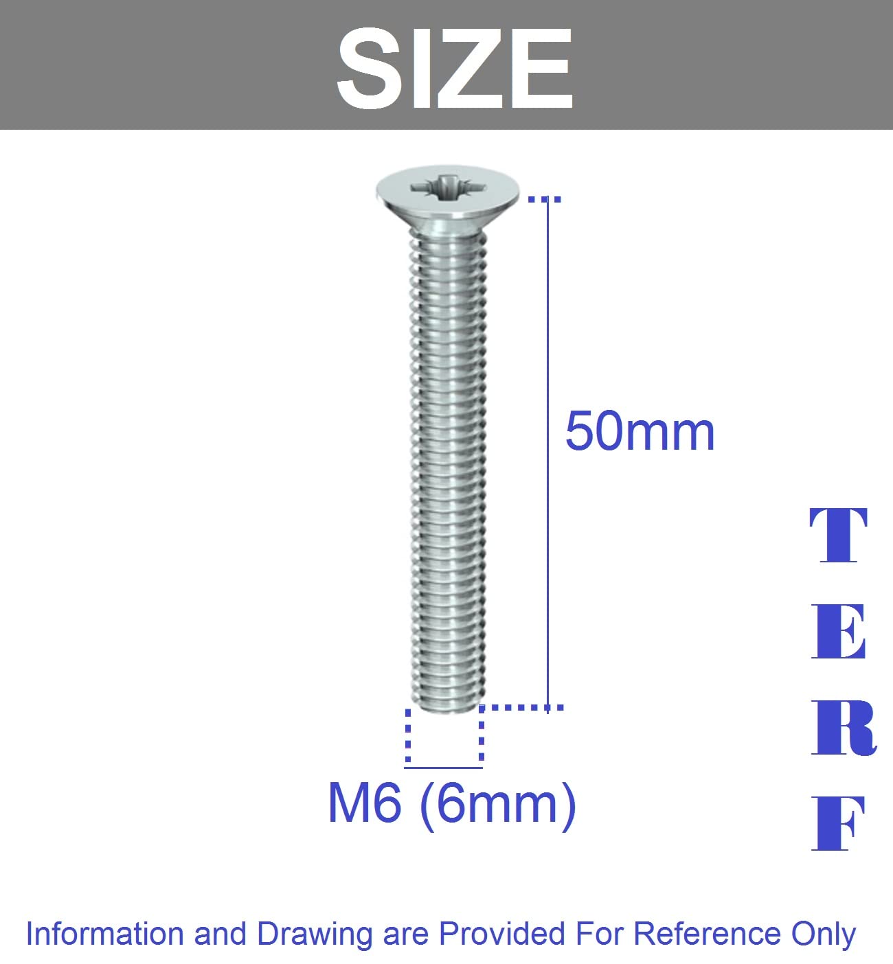TERF® M6 X 50mm Pozi Countersunk Machine Screws Stainless Steel A2 (304) Machine Screw M6 (6mm) X 50mm Pozi Flat Double Countersunk Machine Screw Bolts - Image 3