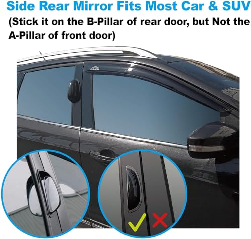 Image of Automaze 3R Car SUV Side View Mirror Wide Angle Blind Spot Mirror Auto Exterior Rearview Mirrors With Convex Clean Surface Stick on B-Pillar for Rear Seat Passengers Set of 2