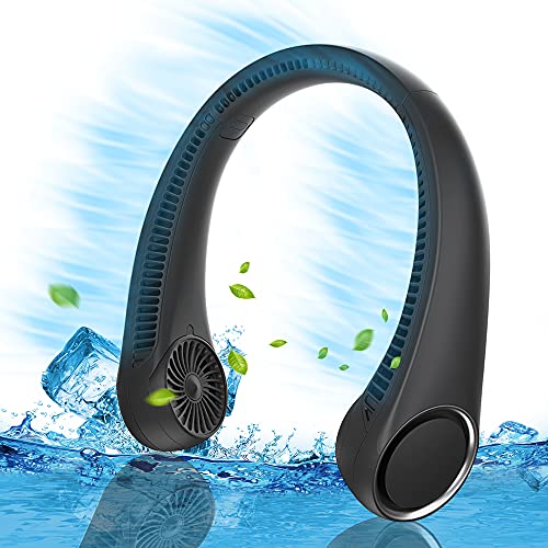 Personal Cooling Portable Neck Fans - USB Rechargeable,360 Free Rotation and Lower Noise Bladeless Battery Operated Design with 3 Speeds Duration 48 hrs , Small Neck Air Conditioner.(Black)