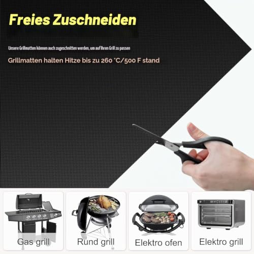 Foto von Nutabevr 5er Set 40x30cm BBQ Grillmatte, Antihaft Grillmatten, Grillzubehör, Backmatte Backpapier Wiederverwendbar, Hitzebeständig zuschneidbar, Dauerbackfolie für Gasgrill, Gas, Holzkohle, Backofen