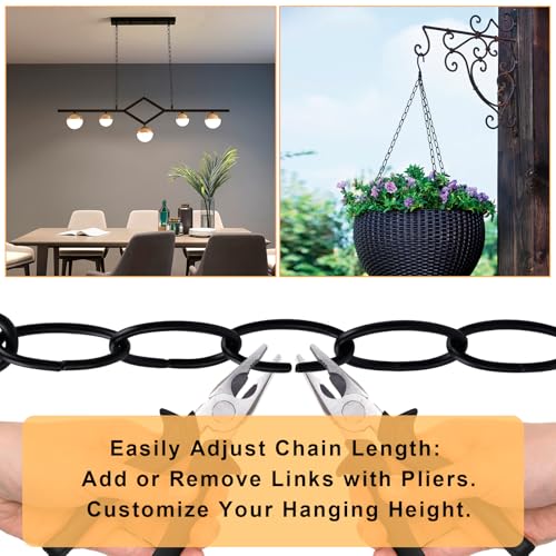 Image of 6 Feet Industrial Black Light Fixture Chain, 72 Inches Long, Metal Chain for Hanging Plants with Detachable Link, Decorative Black Chain for Hanging Chandelier, Lamp, Baskets, Bird Feeders