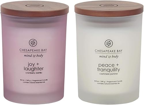 Chesapeake Bay Candle Velas perfumadas, alegría + risa (dalia de arándano) y paz + tranquilidad (jazmín de cachemira), frascos medianos, decoración