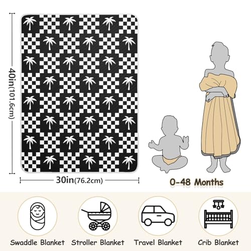 Image of Palm Tree Check Black White Baby Swaddle Blanket for Boys and Girls, Muslin Baby Receiving Swaddle Blanket, Soft Cotton Nursery Swaddling Blankets for Newborn Toddler Infant