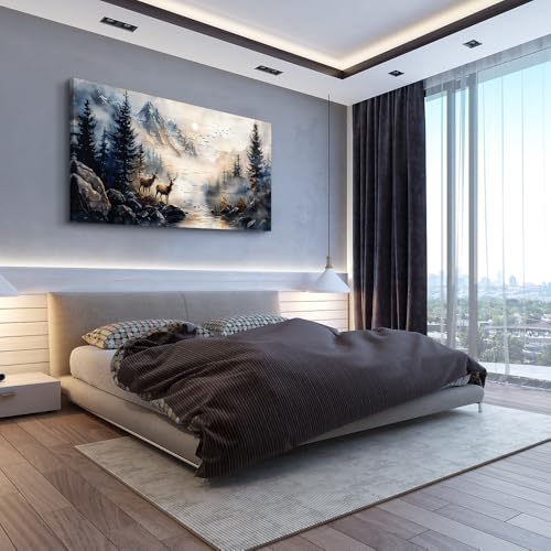 ERQINHUA Canvas Wall Art For Bedroom Large Wall Decor For Living Room Modern Office Decorations Abstract Ink Painting Elk Forest landscape Wall Pictures Artworks Ready To Hang Home Decor 20"X40"