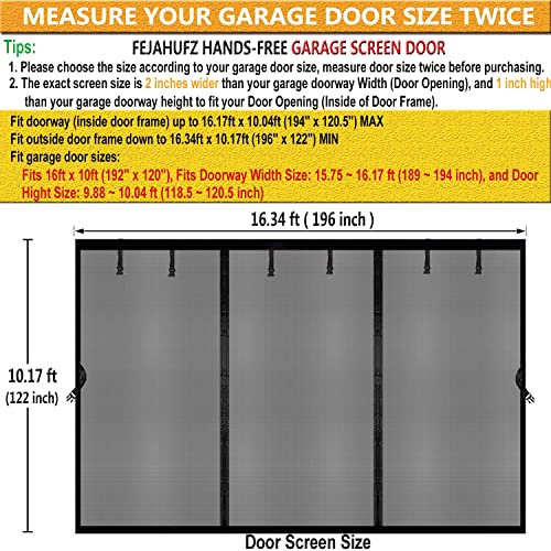 Image of Magnetic Garage Door Screen 16x10ft for 2 3 Car, Doors Durable Fiberglass Heavy Duty Mesh Magnetic Net, Pets Friendly Retractable for Carport Garage Patio Porch (Black, 16x10ft)