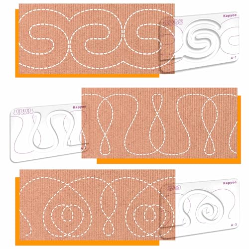 Kapyoo 3Pcs Free Motion Quilting Templates with Non-Slip Grips Quilting Ruler and Templates for Industrial & Domestic Machines Beginner-Friendly Reusable Stencils for DIY Quilt Designs (25 Series A)