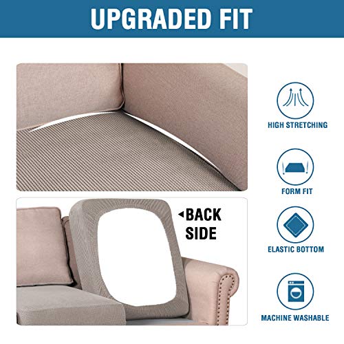 H.versailtex Super Stretch Individual Seat Cushion Covers Sofa Covers Couch Cushion Covers Slipcover Sets Thick Jacquard Textured Twill Fabric (3 Piece Sofa Cushion Covers, Taupe) #TOP5