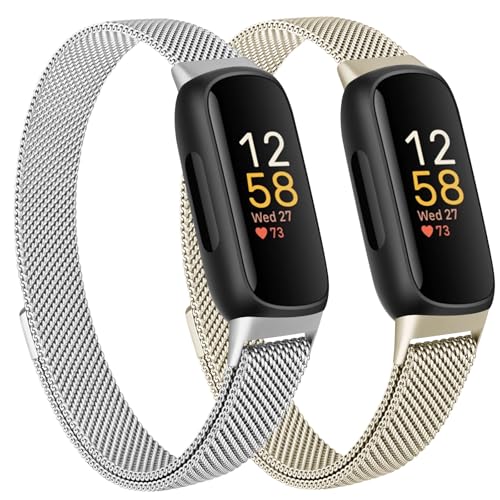 Oumida Mesh Metal Band Compatible with Fitbit Inspire 3 Band, Stainless Steel Adjustable Loop Strap Women Men Replacement Bands for Inspire 3 Health &-Fitness-Tracker, Champagne Gold+Silver