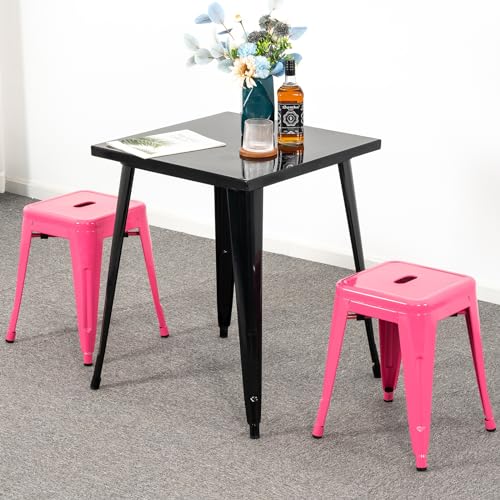 Image of Brage Living 18 Inch Industrial Metal Stools Set of 2, Stackable Classroom Stools, Backless Metal Dining Chairs for Indoor Outdoor, Kitchen Short Stools (Hot Pink)