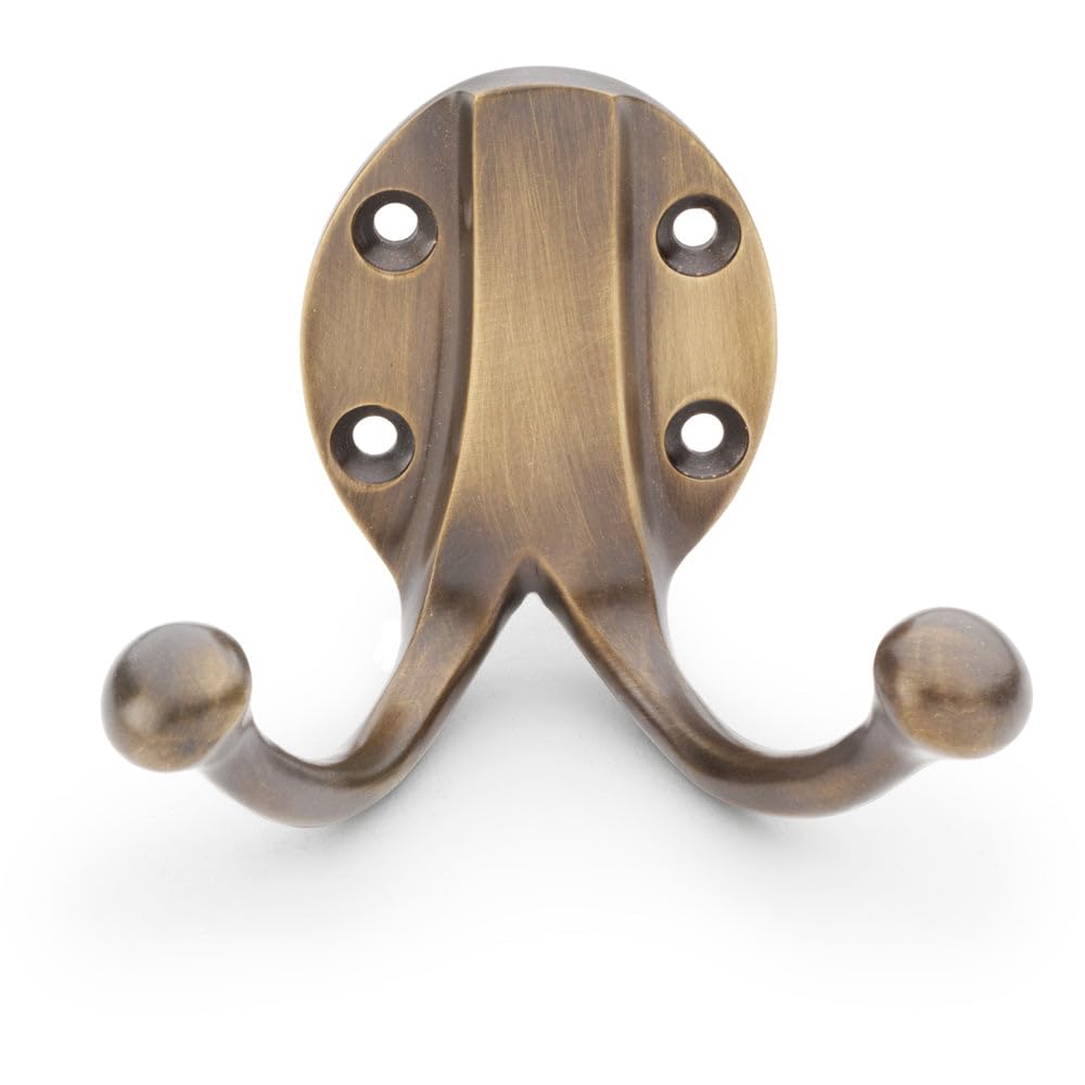 Loops Antique Bronze Solid Brass Traditional Double Robe Hook - Wall Mounted Holder