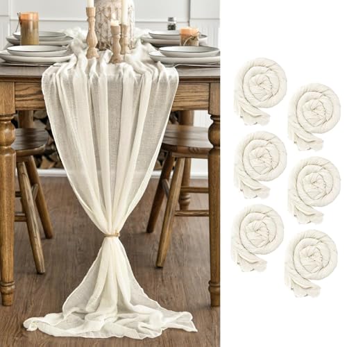 Artoid Mode Boho Gaze Käsetuch Beige 6 Stück Tischläufer 80x300 cm, Küche Tisch Dekoration Drinnen Urlaub Hochzeit Party Geburtstag Dekor