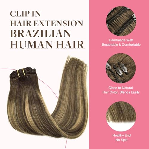 Image of GOO GOO Clip in Hair Extensions Real Human Hair Balayage Remy Extensions