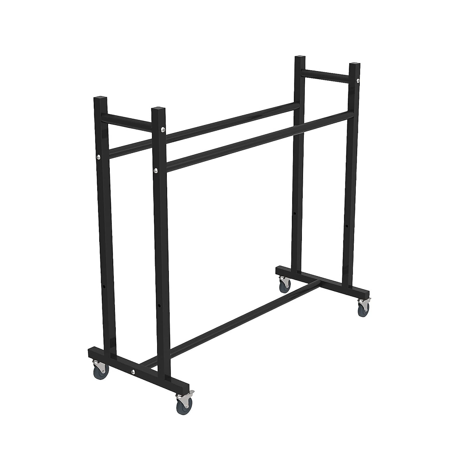 Stojak na piłki do koszykówki z 4 kółkami, regulowany stojak do przechowywania piłek, czarny, 2 poziomy, długość 135 cm, idealny do przechowywania piłek do koszykówki i sprzętu sportowego