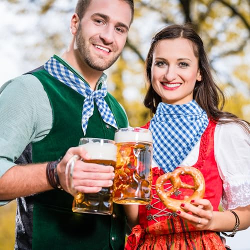 Leikedun 2 Stück Blau Weiß Trachtentuch 55 * 55cm Bierfest Halstücher Kariert Halstuch Bayerische Accessoires für Damen Herren Oktoberfest Outfit Trachten Party (blau-weiß)