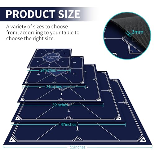 LaiEr 60/80/100/120/140/160cm Quadratische Poker Matte Texas Hold’em Poker Gummimatte Poker Topper für Tische Faltbare Tragbare Poker Tischplatte Layoutw für Poker Spiele Blackjack Casino(100 * 100cm)