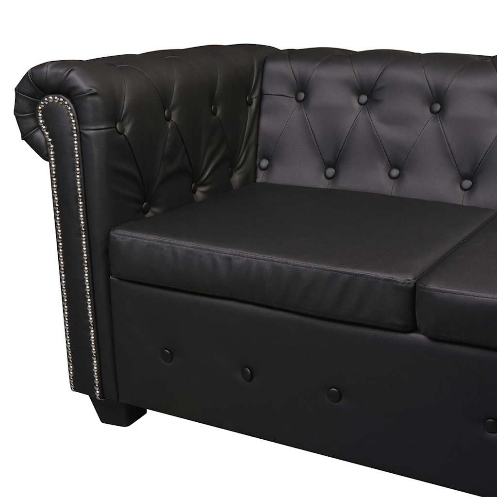 Canapé d'angle Chesterfield 6 places en cuir synthétique noir avec fonction couchage et coffre de lit pour salon, chambre d'amis, bureau, gain de place, confortable, durable