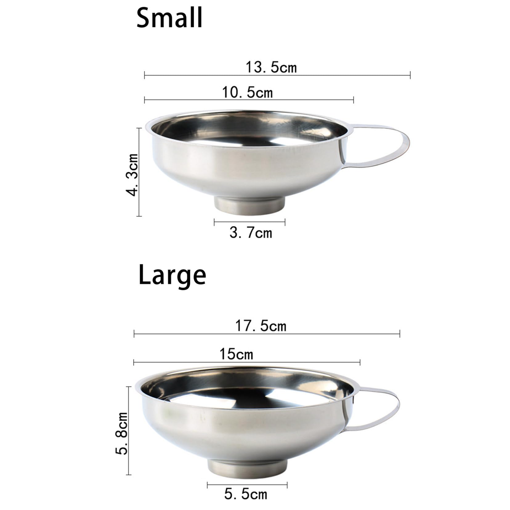 2 Pezzi Imbuti per Marmellata in Acciaio Inox Imbuto per Conserve Imbuti a Bocca Larga Set da Cucina per Liquidi Oli Polveri Fagioli Barattoli e Fiaschi Silver