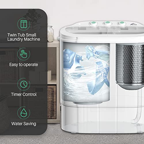 TOREAD Portable Small Washing Machine, 13.5Lbs Mini Compact Washer and Spinner Combo, 2 in 1 Apartment Washers with Twin Tub for Laundry, Dorms, College, RV, Camping - Thumbnail 6