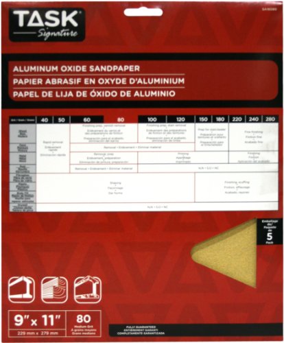 Up To 40% OFF Task SA16080 9-Inch by 11-Inch Signature Aluminum Oxide Sandpaper, 80 Grit, 5-Pack