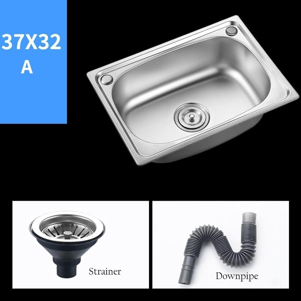 Fregadero de cocina pequeño, fregadero de acero inoxidable de un solo recipiente, caravana, para montaje bajo techo y montaje empotrado, escurridor reversible con clips para tuberías de desagüe