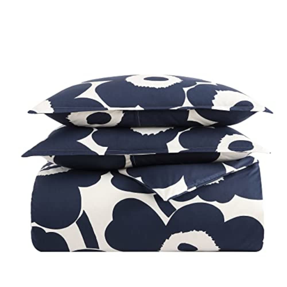 Marimekko - Juego de Funda de edredón King, Ropa de Cama de algodón con Fundas a Juego y Cierre de botón, decoración del hogar para Todas Las Estaciones (índigo Unikko, King)